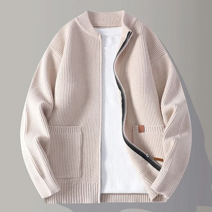 Cardigan de malha canelada com gola subida para homem