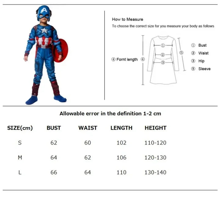 Captain Superhero Costume, Blue Muscle Jumpsuit, Halloween Outfit