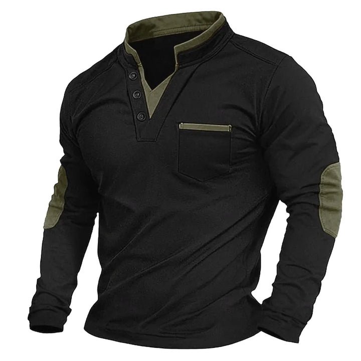 Herrenpullover mit langen Ärmeln, V-Ausschnitt und Henley-Knopfleiste