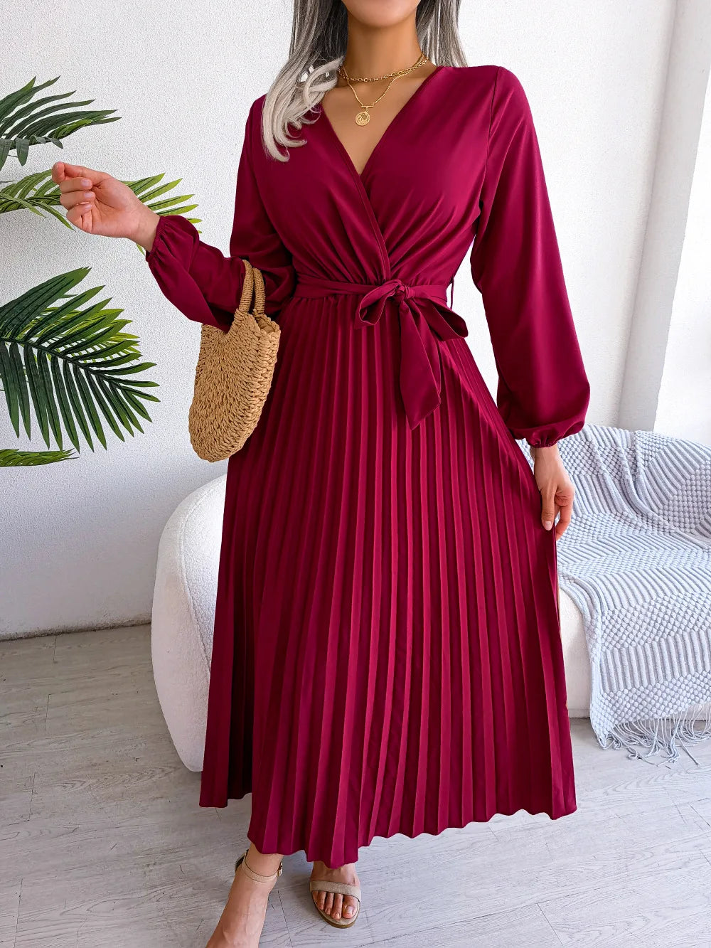 Ellie | Women's V-Neck Maxi Dress - Elegant Long Dress for Casual or Formal Wear-Metro Lane Plaza