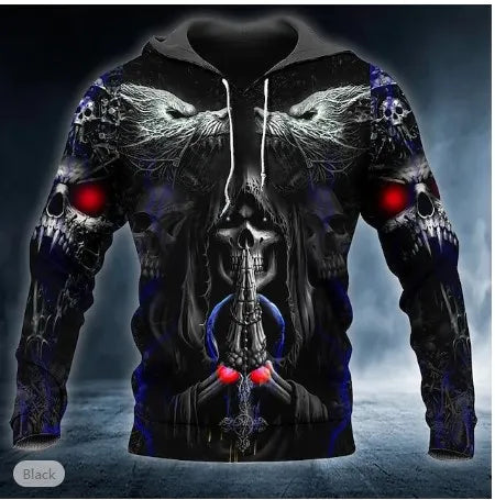 Herren-Pullover-Hoodie mit 3D-Schädelprint – lässige Herbstmode
