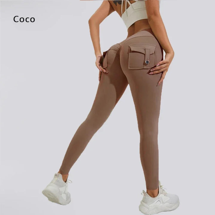 Calças de ioga respiráveis para mulher com bolso traseiro, leggings confortáveis