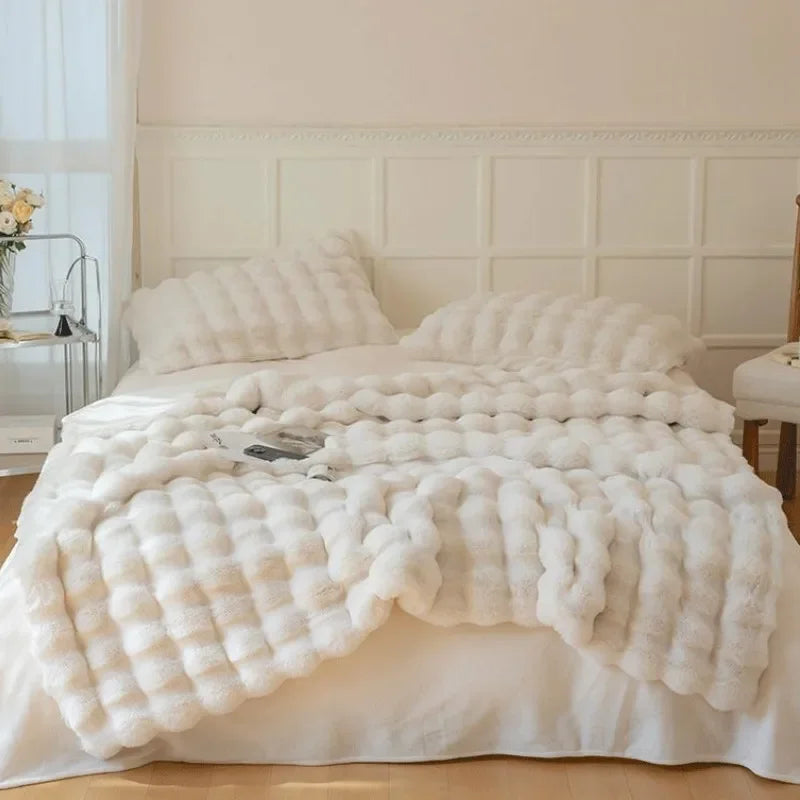 Reversible Faux Fur Throw Blanket-Metro Lane Plaza