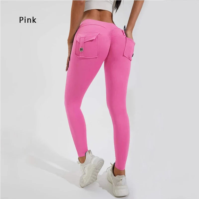Calças de ioga respiráveis para mulher com bolso traseiro, leggings confortáveis