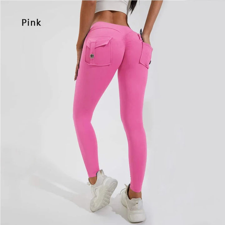 Calças de ioga respiráveis para mulher com bolso traseiro, leggings confortáveis