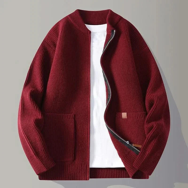 Cardigan de malha canelada com gola subida para homem