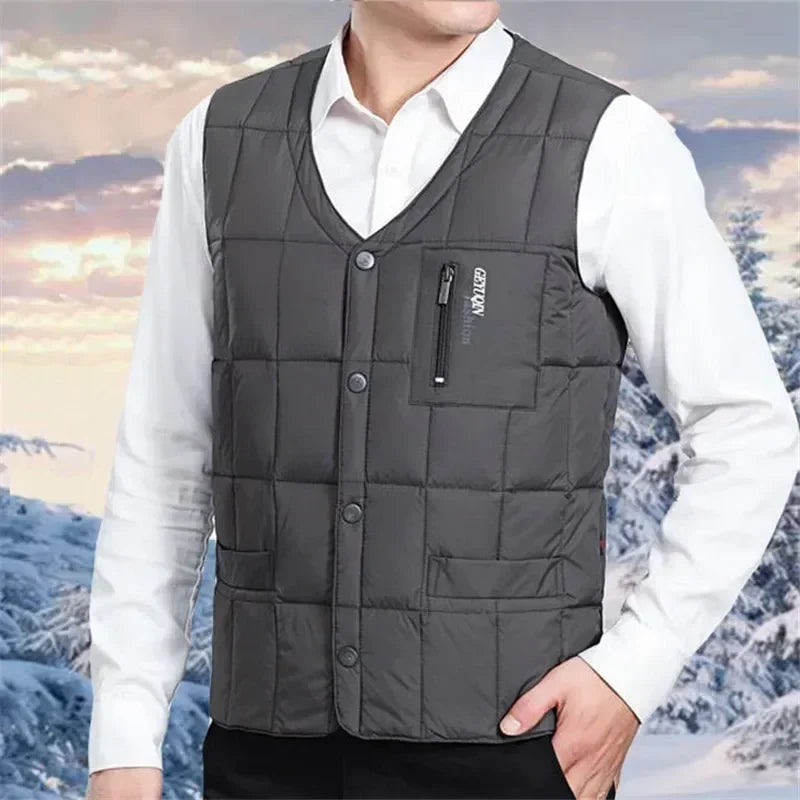 Leichte Daunenweste für Herren – V-Ausschnitt, Winterjacke aus Polyester