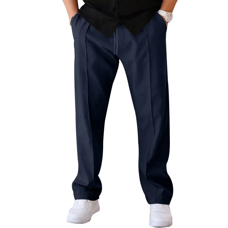 John | Men's Loose-Fit Straight Trousers with Pockets and Drawstring-Metro Lane Plaza