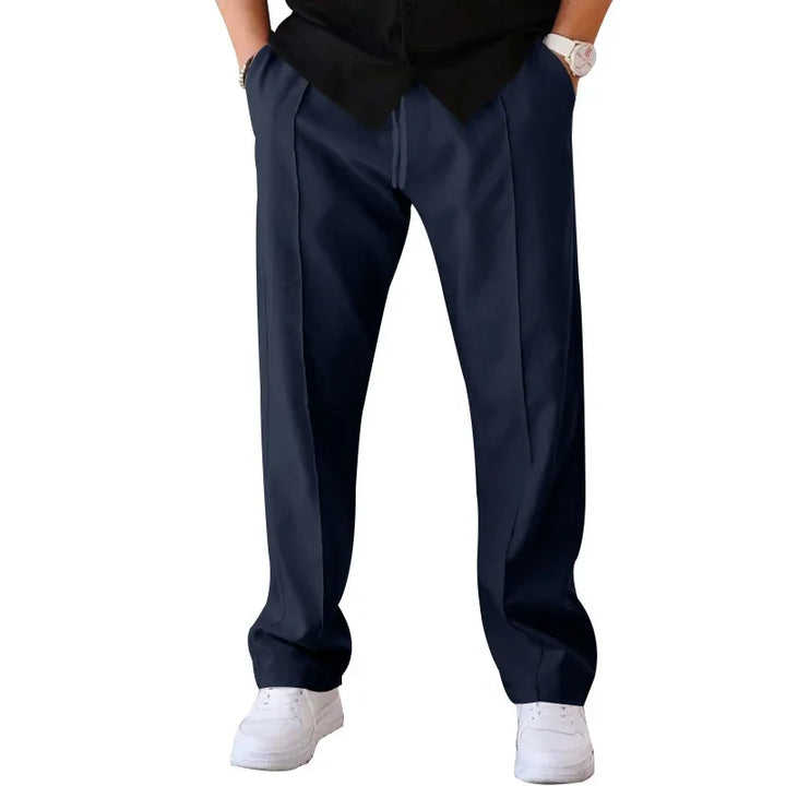 John | Men's Loose-Fit Straight Trousers with Pockets and Drawstring-Metro Lane Plaza