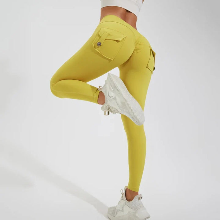 Calças de ioga respiráveis para mulher com bolso traseiro, leggings confortáveis