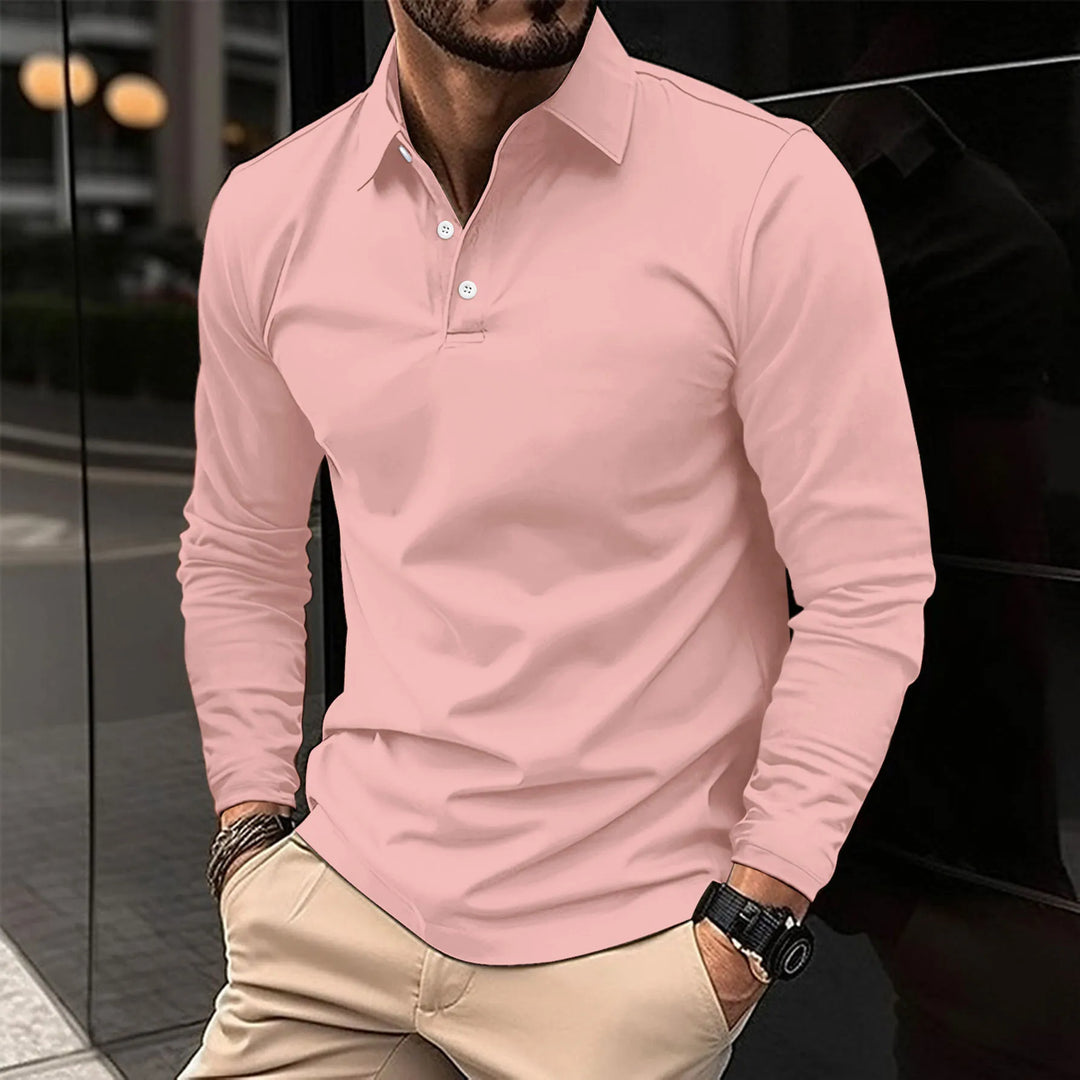 Lucas | Men's Long Sleeve Casual Polo Shirt-Metro Lane Plaza