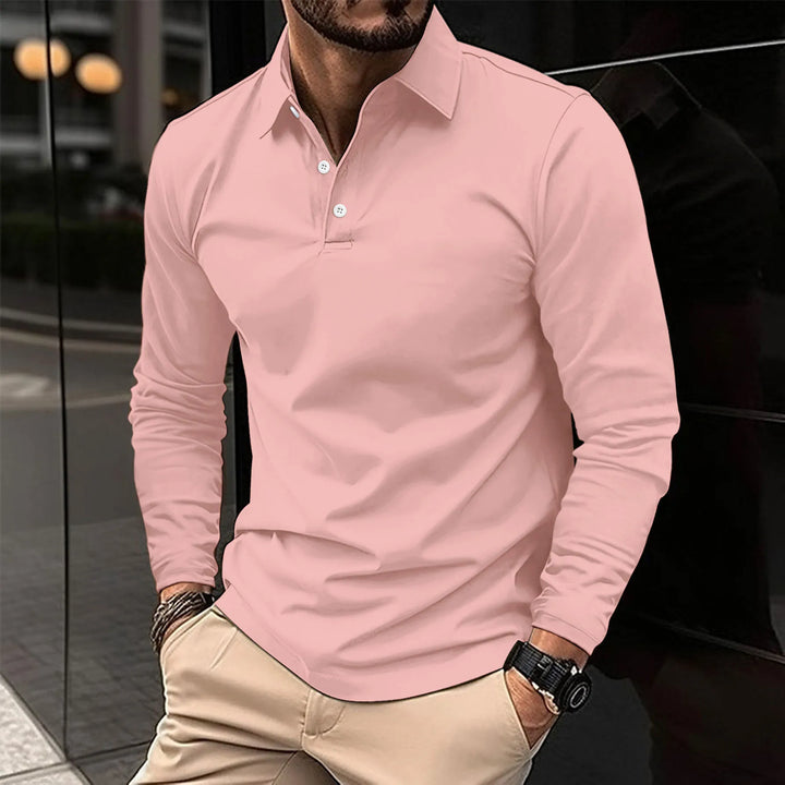 Lucas | Men's Long Sleeve Casual Polo Shirt-Metro Lane Plaza