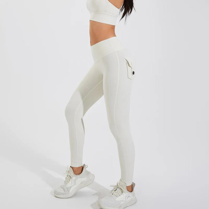 Calças de ioga respiráveis para mulher com bolso traseiro, leggings confortáveis