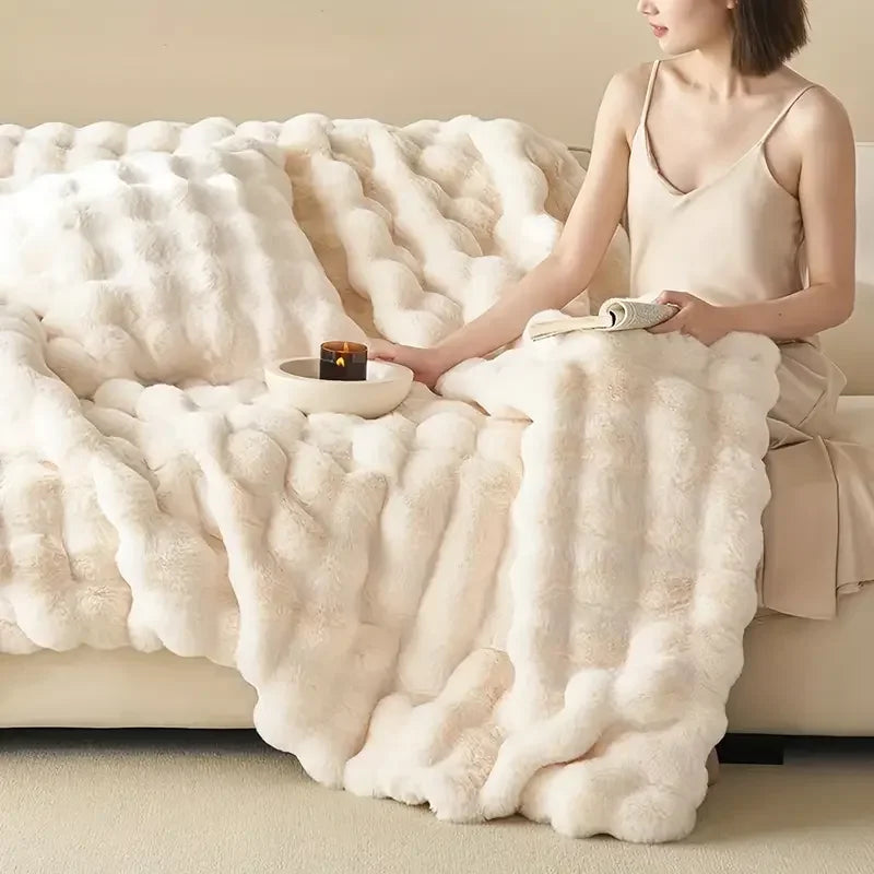 Reversible Faux Fur Throw Blanket-Metro Lane Plaza