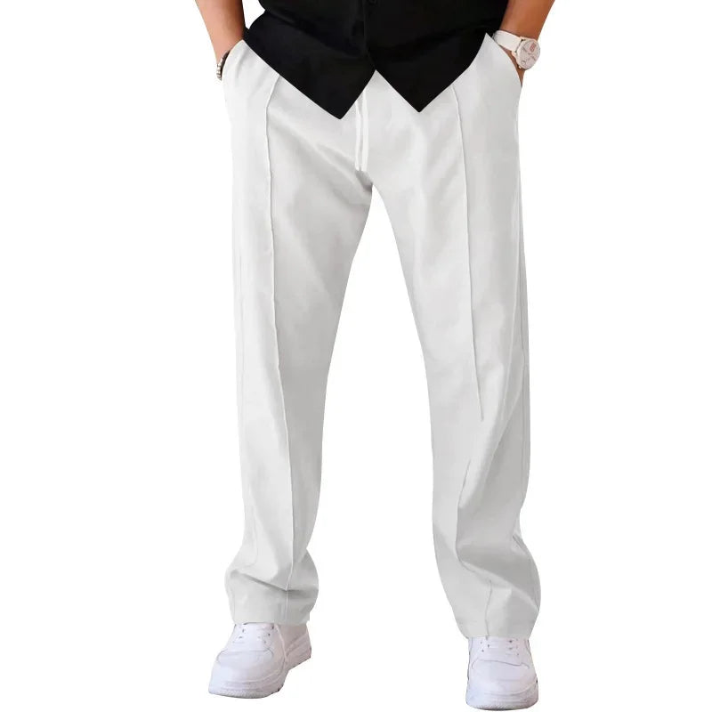John | Men's Loose-Fit Straight Trousers with Pockets and Drawstring-Metro Lane Plaza