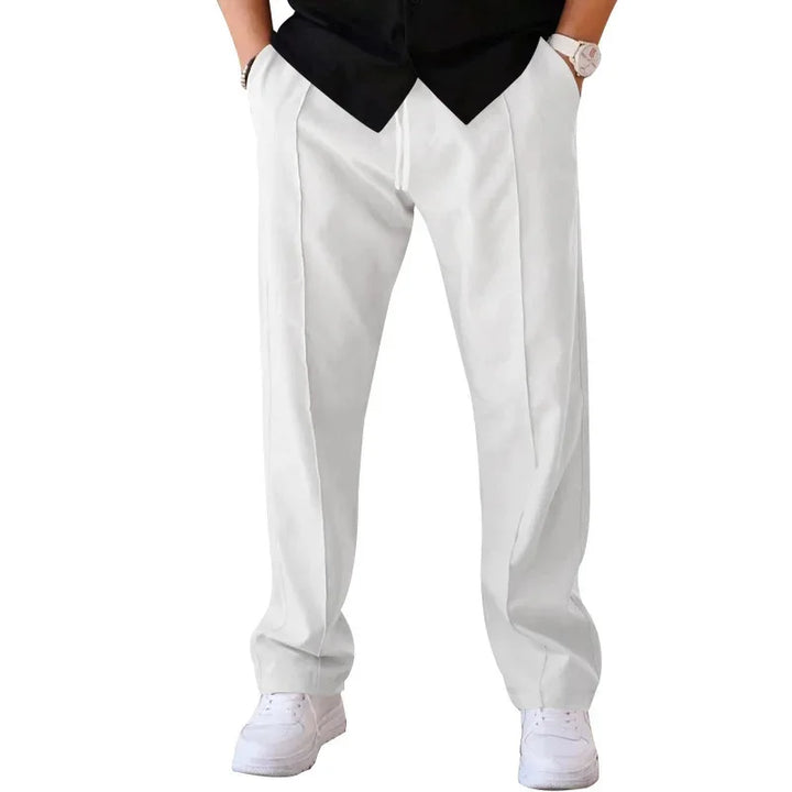 John | Men's Loose-Fit Straight Trousers with Pockets and Drawstring-Metro Lane Plaza