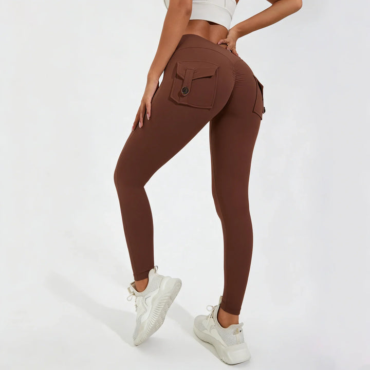 Calças de ioga respiráveis para mulher com bolso traseiro, leggings confortáveis