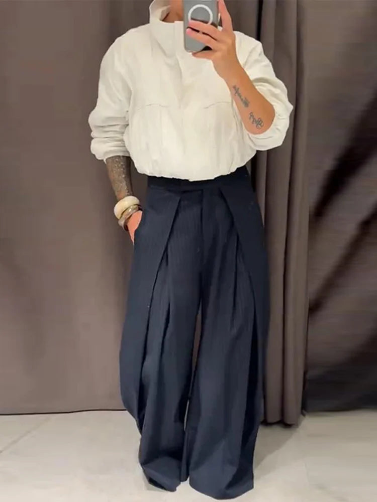 Maud | Women's Striped Baggy Trousers-Metro Lane Plaza