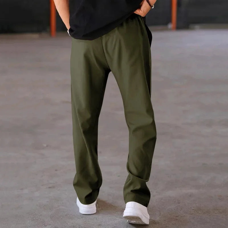John | Men's Loose-Fit Straight Trousers with Pockets and Drawstring-Metro Lane Plaza