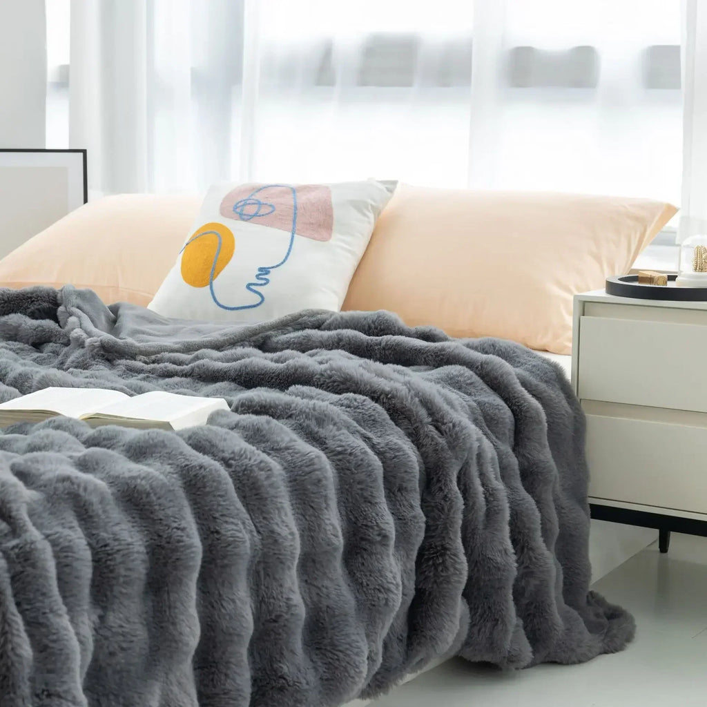 Reversible Faux Fur Throw Blanket-Metro Lane Plaza