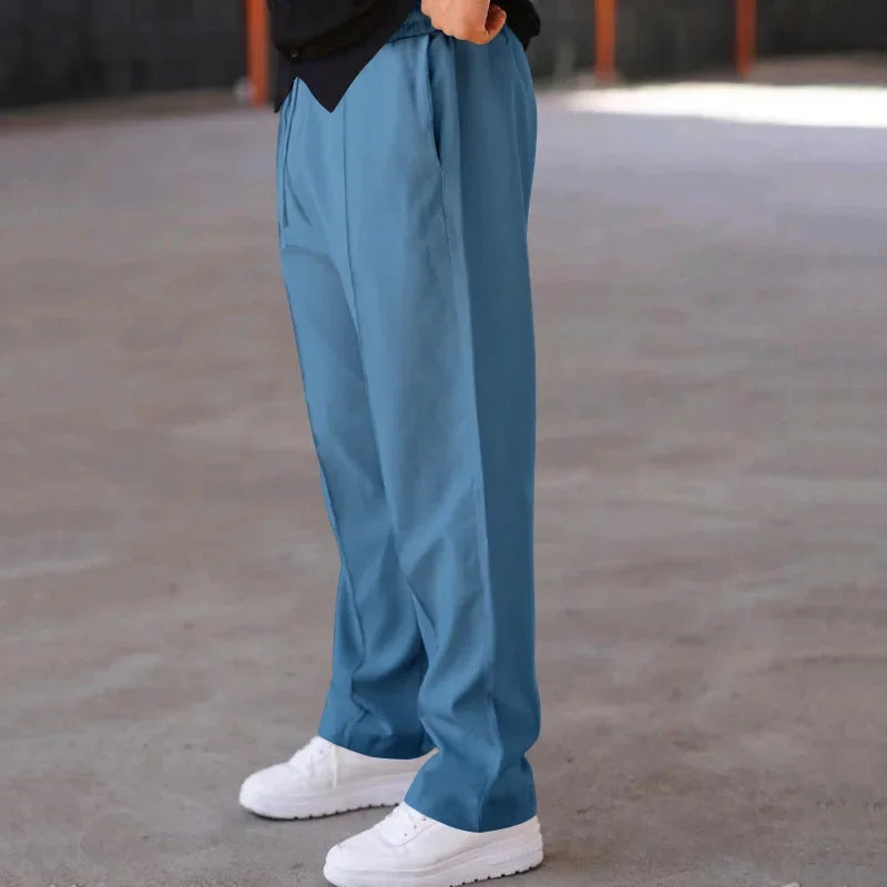 John | Men's Loose-Fit Straight Trousers with Pockets and Drawstring-Metro Lane Plaza