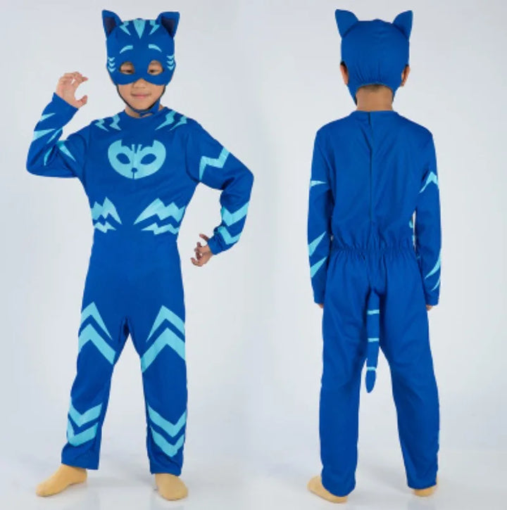 Disfraz de pijama azul de héroe del anime con máscara para niños