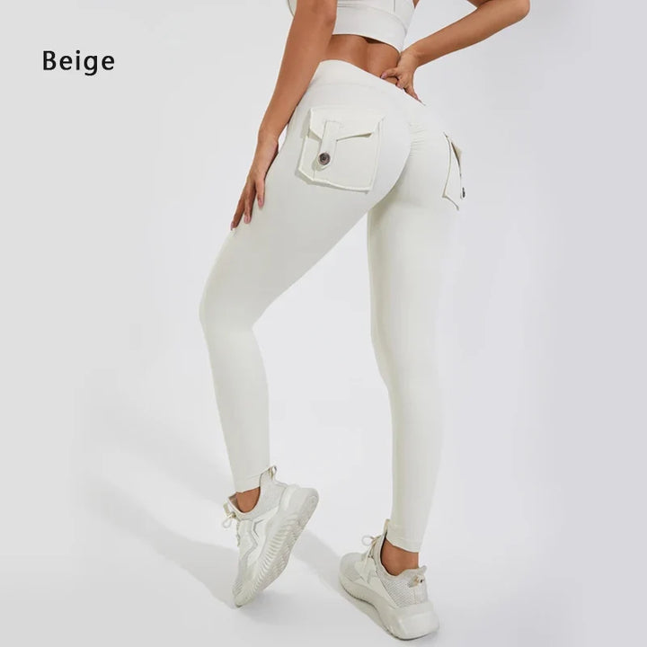 Calças de ioga respiráveis para mulher com bolso traseiro, leggings confortáveis