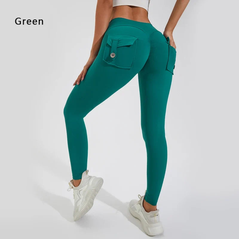 Calças de ioga respiráveis para mulher com bolso traseiro, leggings confortáveis