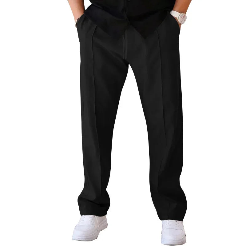 John | Men's Loose-Fit Straight Trousers with Pockets and Drawstring-Metro Lane Plaza