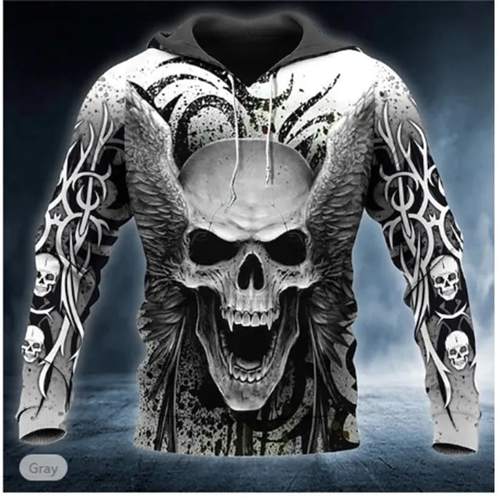 Herren-Pullover-Hoodie mit 3D-Schädelprint – lässige Herbstmode