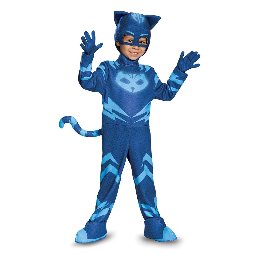 Disfraz de pijama azul de héroe del anime con máscara para niños