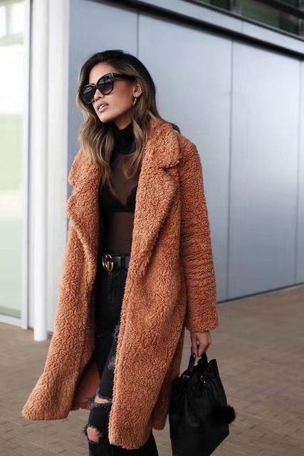 Women's Long Soft Fleece Teddy Coat-Metro Lane Plaza