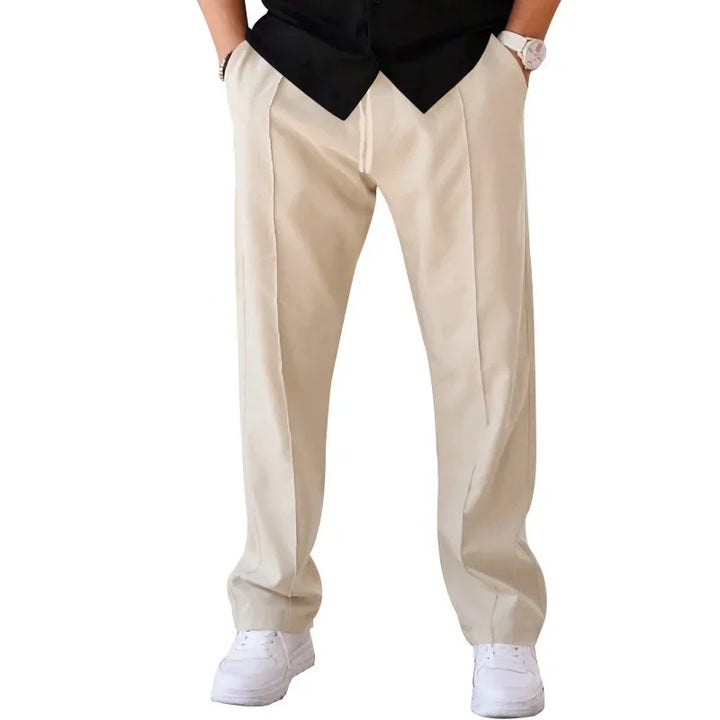 John | Men's Loose-Fit Straight Trousers with Pockets and Drawstring-Metro Lane Plaza