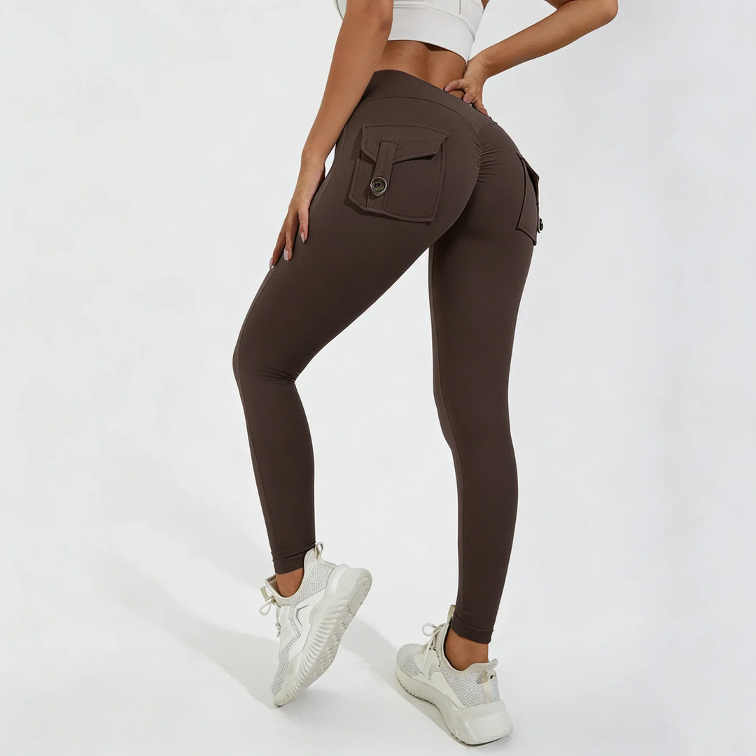 Calças de ioga respiráveis para mulher com bolso traseiro, leggings confortáveis