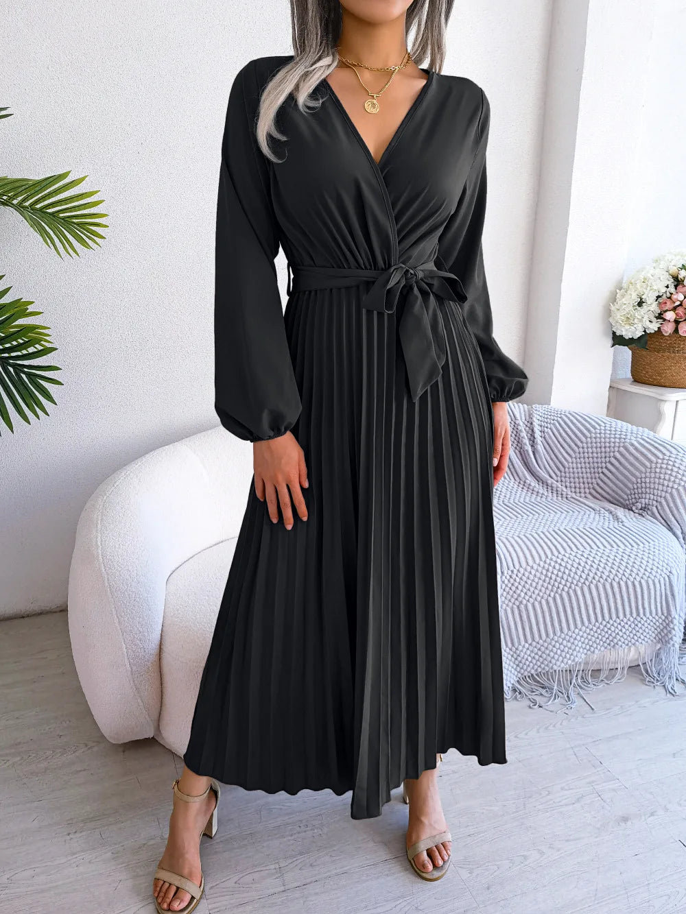 Ellie | Women's V-Neck Maxi Dress - Elegant Long Dress for Casual or Formal Wear-Metro Lane Plaza