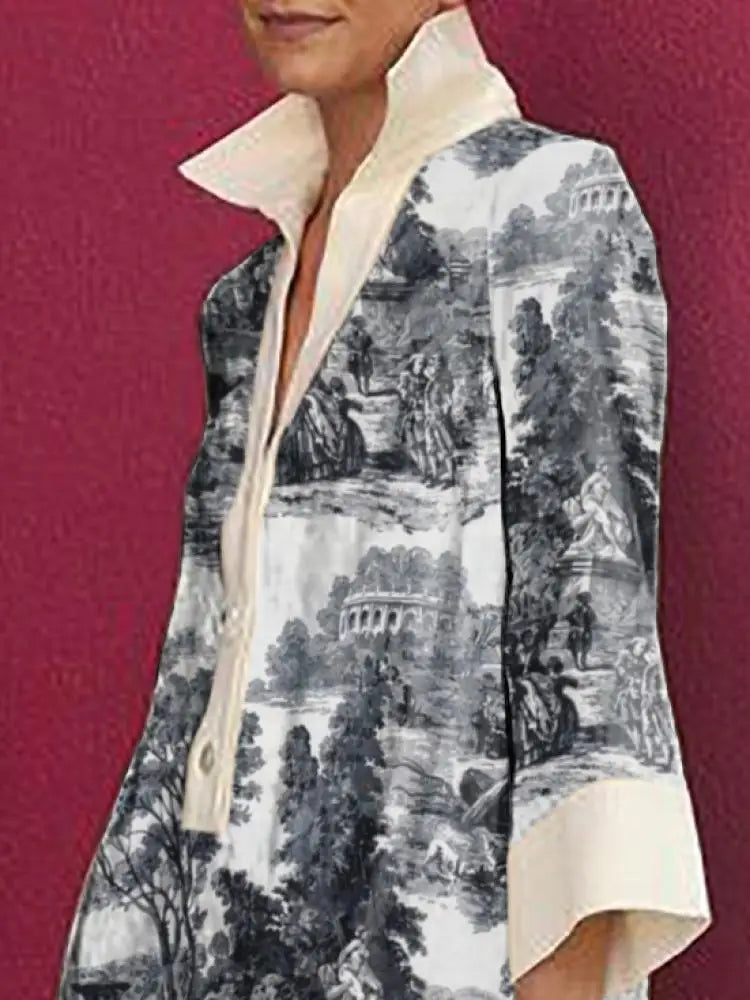 Women's Vintage Toile Prints Mini Tunic Dress-Metro Lane Plaza