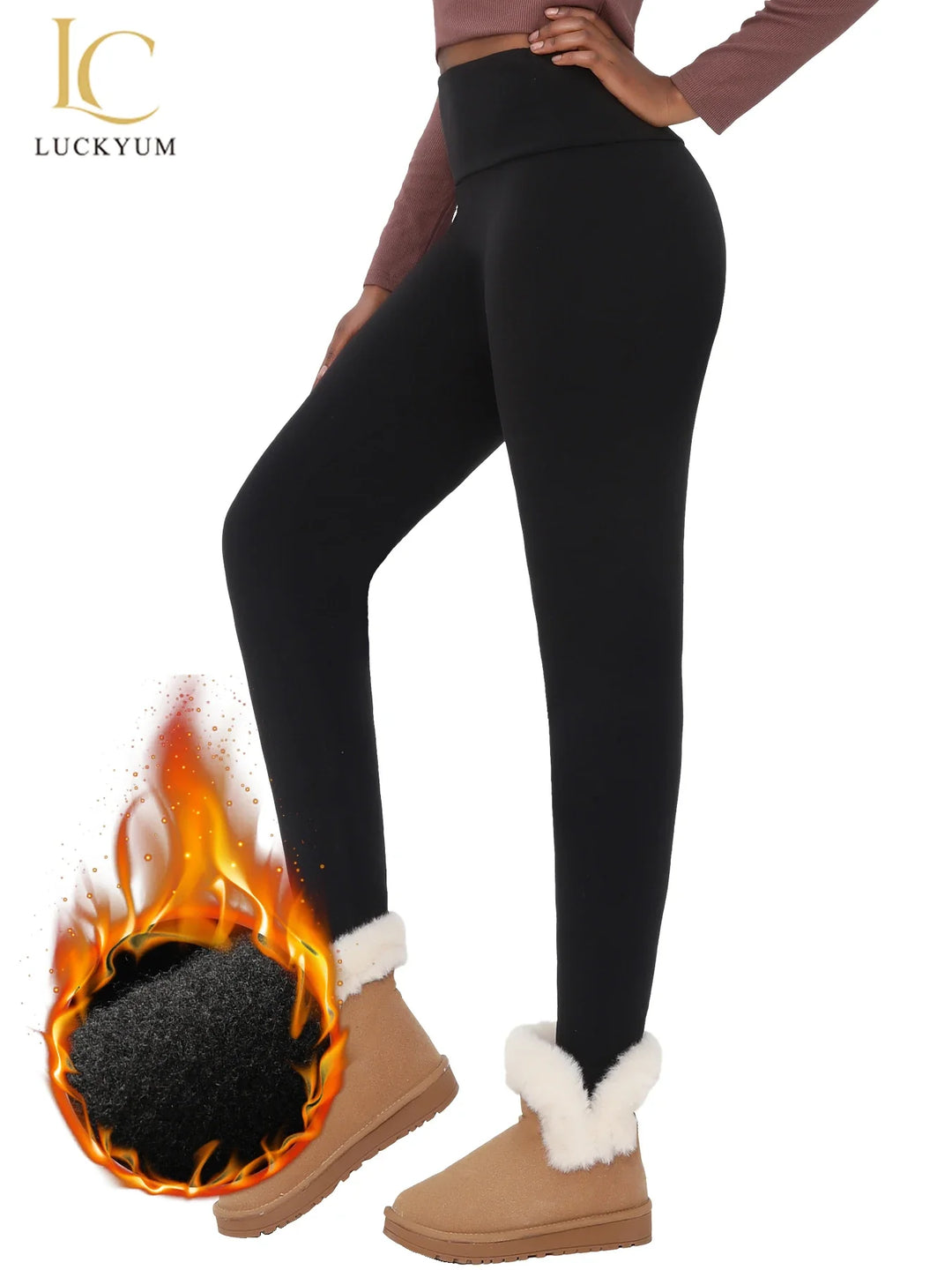 Højtaljede termiske yogabukser i fleece til kvinder