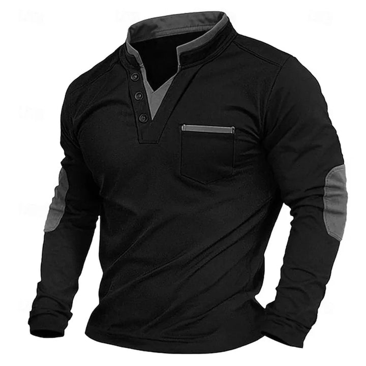 Herrenpullover mit langen Ärmeln, V-Ausschnitt und Henley-Knopfleiste