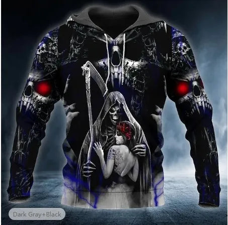 Herren-Pullover-Hoodie mit 3D-Schädelprint – lässige Herbstmode
