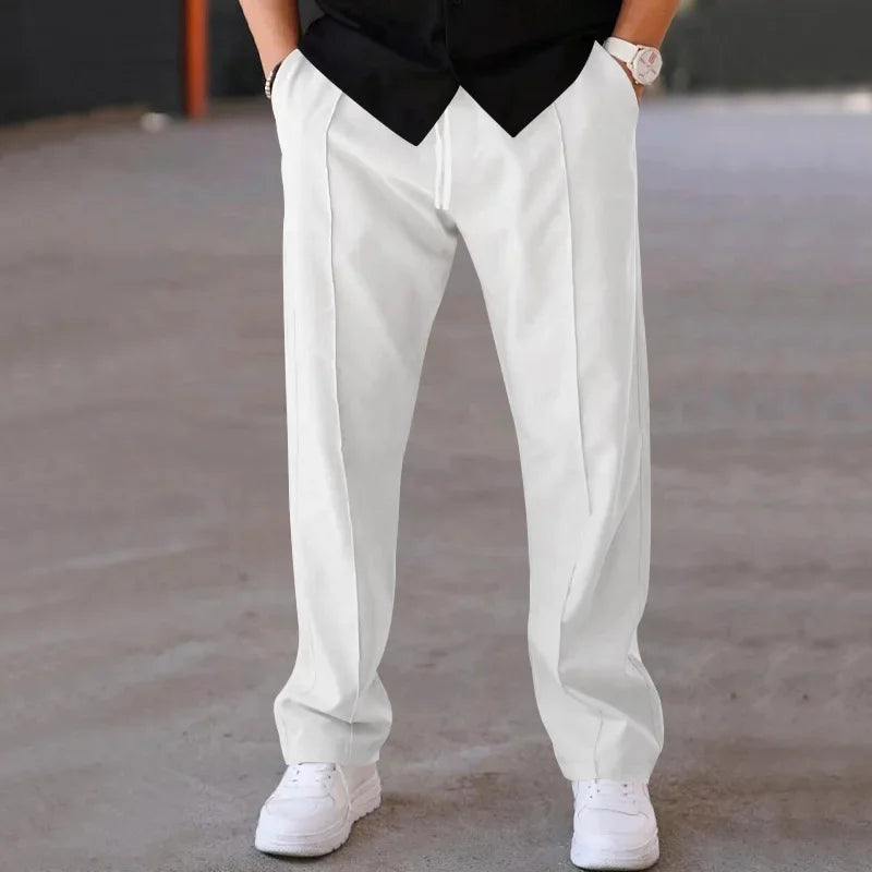 John | Men's Loose-Fit Straight Trousers with Pockets and Drawstring-Metro Lane Plaza