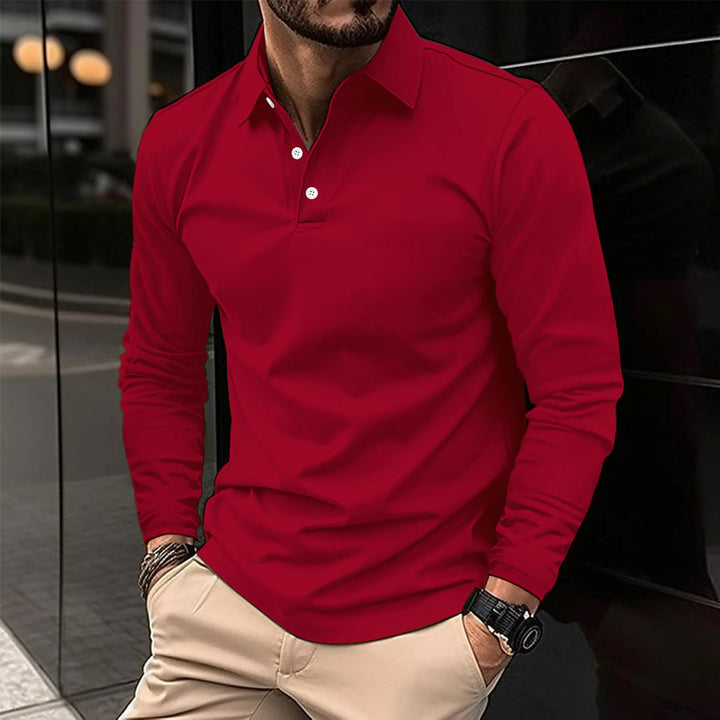 Lucas | Men's Long Sleeve Casual Polo Shirt-Metro Lane Plaza
