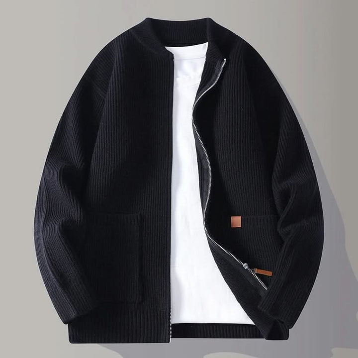 Cardigan de malha canelada com gola subida para homem