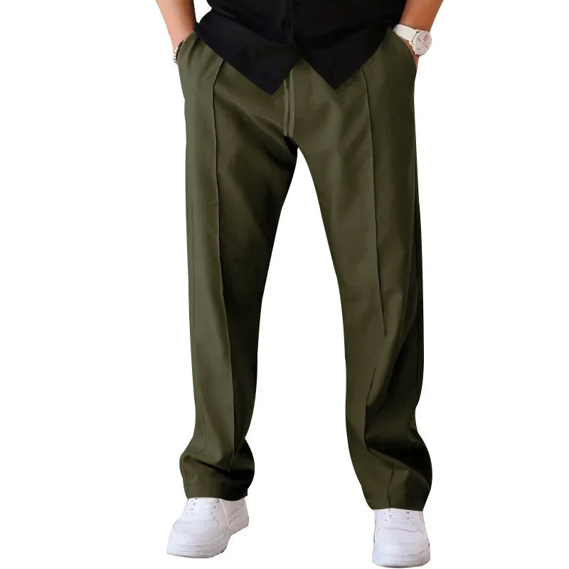 John | Men's Loose-Fit Straight Trousers with Pockets and Drawstring-Metro Lane Plaza