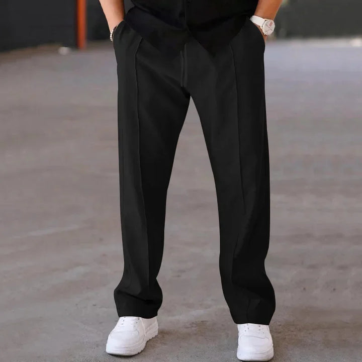 John | Men's Loose-Fit Straight Trousers with Pockets and Drawstring-Metro Lane Plaza