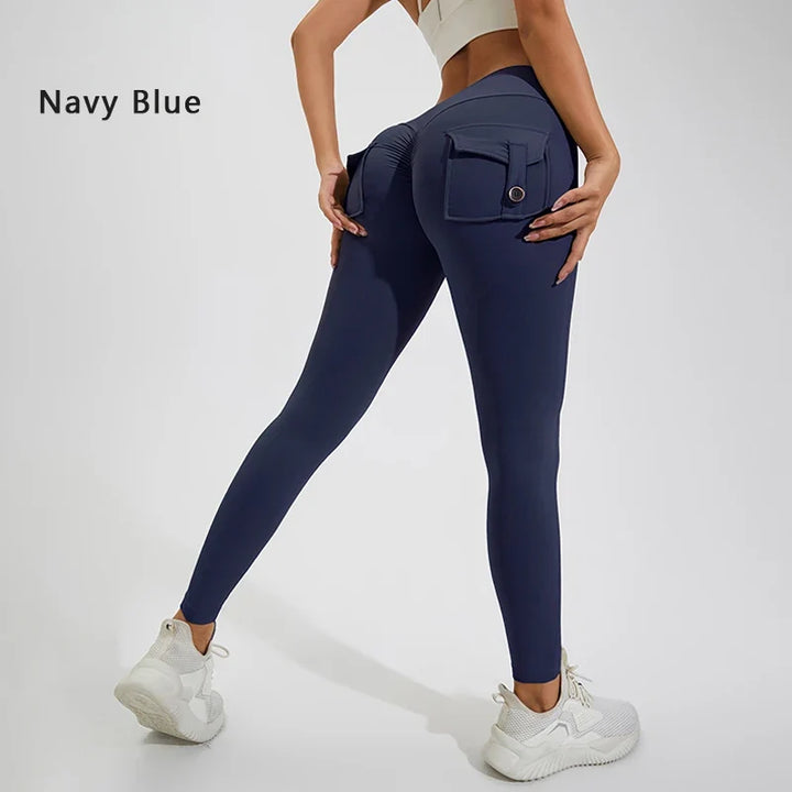 Calças de ioga respiráveis para mulher com bolso traseiro, leggings confortáveis