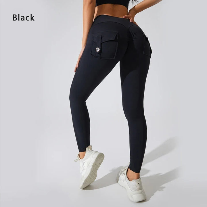 Calças de ioga respiráveis para mulher com bolso traseiro, leggings confortáveis
