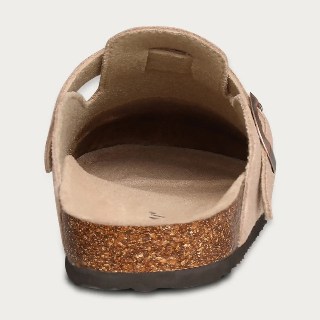 Sophia | Women's Suede Sandals with Cork Sole-Metro Lane Plaza