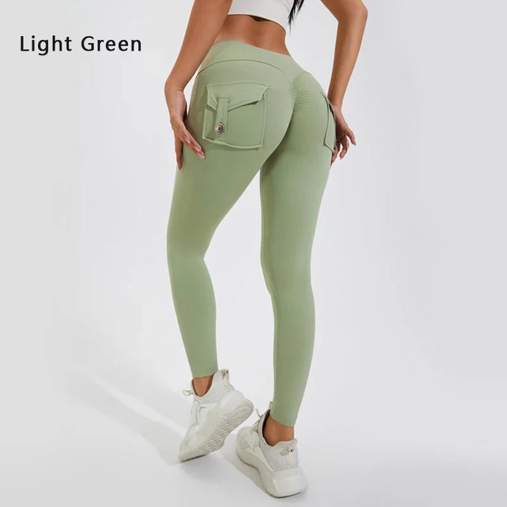 Calças de ioga respiráveis para mulher com bolso traseiro, leggings confortáveis