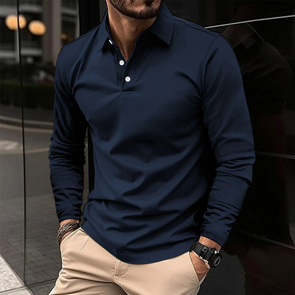 Lucas | Men's Long Sleeve Casual Polo Shirt-Metro Lane Plaza
