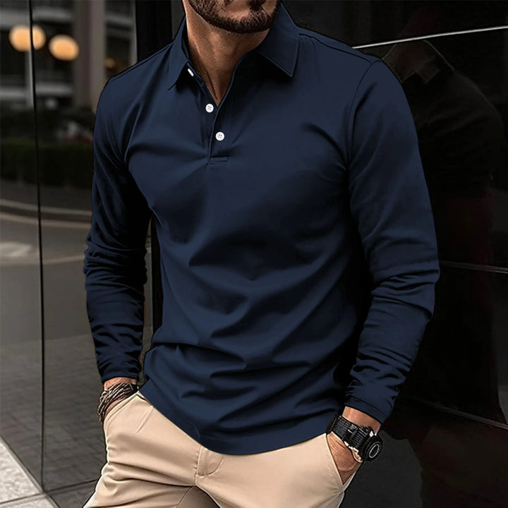 Lucas | Men's Long Sleeve Casual Polo Shirt-Metro Lane Plaza